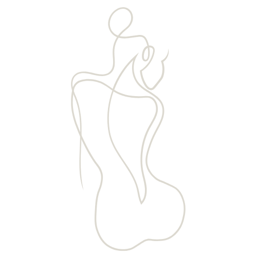Minimalist single-line drawing of a feminine figure in a seated pose