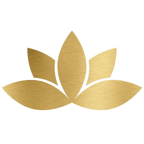 Stylized gold lotus flower icon on transparent background
