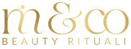 Mi&Co Beauty Rituali logo in brushed gold typography on transparent background
